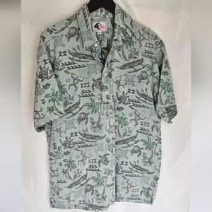 Nui Nalu Hawaiian Tropical Motif Blue/Green Size Large